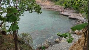 a view of a river with rocks and trees at Ti Colibri in Deshaies