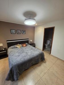 a bedroom with a bed with a dog laying on it at Casa quinta Camino al Sol in Junín +26 photos