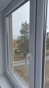 a window with a view of a tree at Mugav mereäärne korter in Orissaare