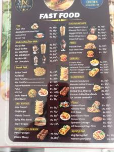 a menu for a fast food restaurant at Krishna hotel and restro in Jaipur