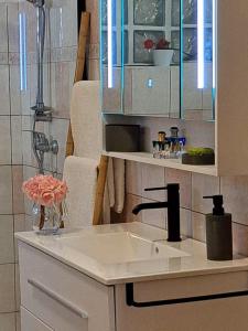 a kitchen counter with a sink and a mirror at Case Kiyas in Mamoudzou +16 photos