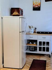 a white refrigerator in a kitchen with a counter at Case Kiyas in Mamoudzou