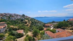 a town on a hill with a view of a lake at Κάρτ Ποστάλ Τρίκερι- Carte Postale Trikeri in Trikeri