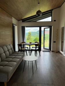 a living room with a couch and a table and chairs at Sviy home in Slavske
