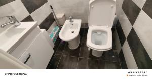 a bathroom with a toilet and a sink at Buiucani Apartament Chișinău in Chişinău