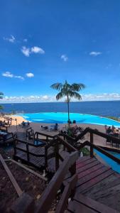 a swimming pool with a palm tree and the ocean at Tropical Executive Confort in Manaus