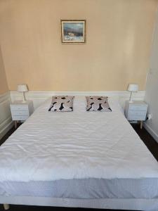 a bedroom with a white bed with two pillows at L'argonnière in Buzancy
