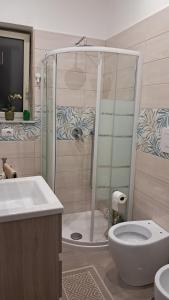 a bathroom with a shower and a toilet and a sink at Affitti Brevi da Rita in Monte di Procida