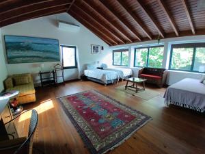 a living room with a couch and a rug at Casa dos Santos Historic Azorean Estate in Horta