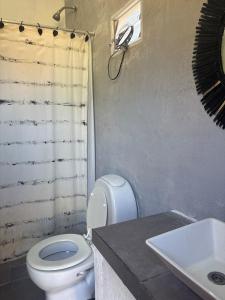 a bathroom with a toilet and a sink at Los Romanos farm in Sauce Bajada