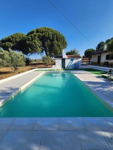 a swimming pool in a yard with a house at Quinta Do Pinheirão in Coruche