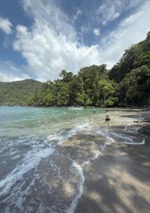 a person standing on a beach near the water at Playa Verde Lodge in Bahía Solano