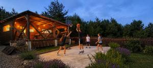 a group of people playing basketball in front of a log cabin at Bellevue Beam House in Covasna +53 photos