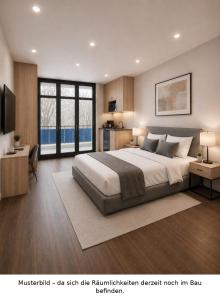 ein Schlafzimmer mit einem großen Bett und einem Fernseher in der Unterkunft HelloStay Zug Studios in Hünenberg