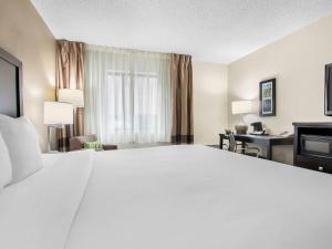 a hotel room with a large bed and a desk at Comfort Inn Detroit Downtown in Detroit