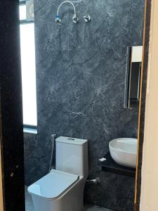 a bathroom with a toilet and a sink at Bhagwati Hotel And Rooms in Udaipur
