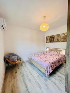 a bedroom with a bed and a chair in it at AimerAude in Saint-Pierre +15 photos