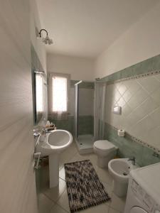 a bathroom with a sink and a toilet and a shower at Asfodelo in Galtellì