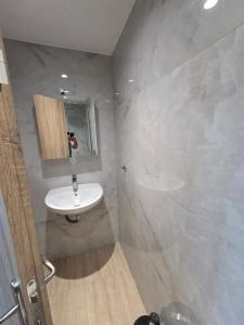 a bathroom with a sink and a mirror at VasilikiApartments in Vasiliki