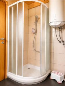 a shower with a glass enclosure in a bathroom at Holiday Home Stefani Spacious Mountain House near Durmitor 3 Bedrooms Private Parking in Žabljak +17 photos