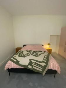 a bedroom with a bed with a blanket on it at Loft au château in Thonon-les-Bains