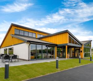 a modern house with a courtyard at Seashells - Exclusive Private Area to Side in Coldingham