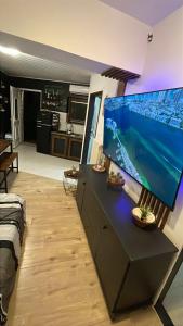 a large flat screen tv sitting on top of a dresser at Parenzana Apartment in Portorož