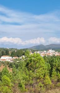 a view of a town from a hill with trees at Caia House in Ourondo