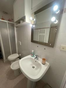 a bathroom with a sink and a toilet and a mirror at A Casa di Zio Zeffy in Châtillon +17 photos