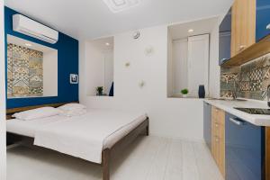 Opera Lane Suites في أوديسا: غرفة صغيرة بها سرير ومطبخ +33 صورة