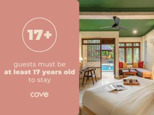 a poster of a bedroom with a bed and a living room at Semana Residences by Cove in Ubud
