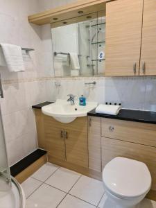 a bathroom with a toilet and a sink at Tees Valley Apartments in Middlesbrough +90 photos