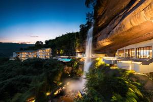 an aerial view of a waterfall at night at Enjoy nature Be energetic in Yunji