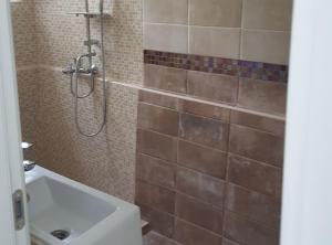 a bathroom with a shower and a sink at Rooms Milena in Lopud