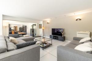 a living room with two couches and a television at La Cascade des Souvenirs Vacation rental just a short walk from Vaison in Vaison-la-Romaine +21 photos