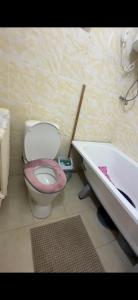 a bathroom with a toilet and a bath tub at Felt painting in Kara-Suu