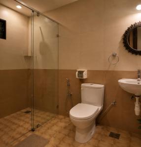 a bathroom with a toilet and a sink at Coutinho BNB in Madgaon