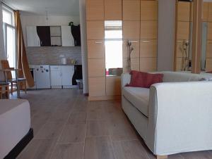 a living room with a couch and a kitchen at Latina lastva in Budva +1 photo