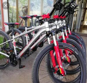 a row of bikes parked next to each other at Apartmani Hena in Sjenica