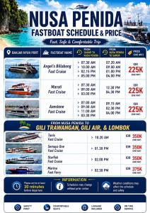 a calendar for the nusa penida fast boat schedule and price at Double-G Guest House in Nusa Penida +33 photos