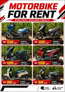 a collage of pictures of a motorcycle for rent at Double-G Guest House in Nusa Penida