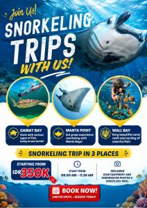 a flyer for a shark swimming in the ocean at Double-G Guest House in Nusa Penida