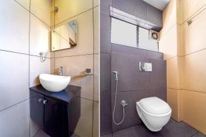 two pictures of a bathroom with a toilet and a sink at Townhouse Oak Kozhikode Bus Stand Formerly Nextel Inn in Kozhikode