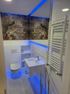 a bathroom with a toilet and a sink at GOLDEN HAUS Opole - Miss Gold & Mini Lux in Opole