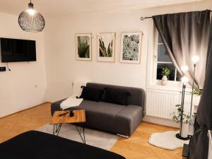 a living room with a couch and a table at Faraway Homes Studio Enns #14 in Enns