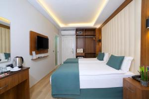 a hotel room with a large bed and a tv at Hotel Black Tulip in Istanbul