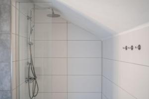 a bathroom with a shower with a shower head at Shaft by Loftigo - Apartment mit Wellnessdusche in Übach-Palenberg +19 photos