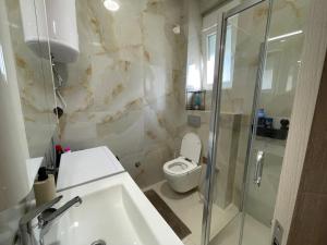 a bathroom with a toilet and a sink and a shower at LouAdria Apartments in Đenovići