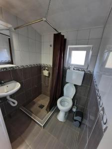 a bathroom with a toilet and a sink at Studio Eli sa dvorištem in Veliko Gradište