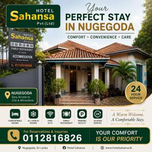 a flyer for a hotel santa ana perfect stay in nuggetocoda at Sahansa hotel in Nugegoda